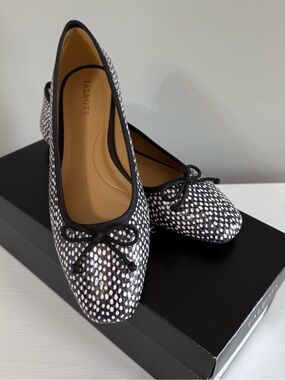 Talbots Tinsley Leather Black and White Dot Ballet Flats with Bow
